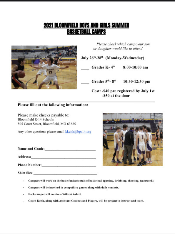 Basketball Camp information for next week!